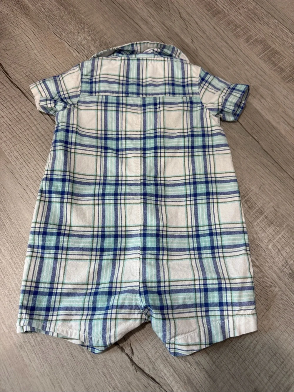 Carter's Blue and White Plaid Short-Sleeve Romper